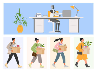 Obraz premium AI Robot People Unemployment Job loss Work problem