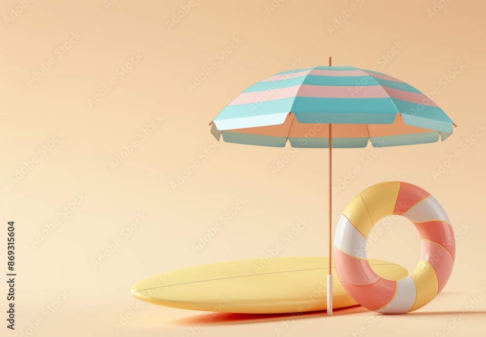 Poster the summer elements 3d icon set clipart isolated on white background contains realistic objects for 