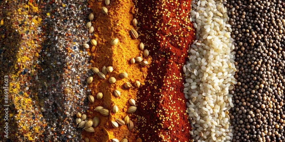 Aufkleber high-quality photo of a variety of spices arranged in a small container