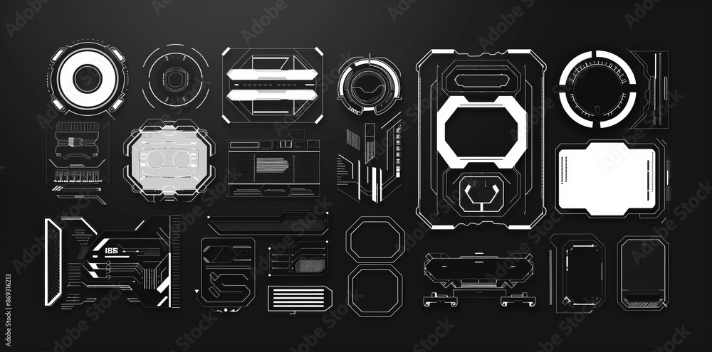 Poster displaying the latest virtual reality technology on a fantasy sci-fi dashboard. user interface set. 