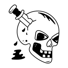 A stabbed halloween skull, doodle style icon