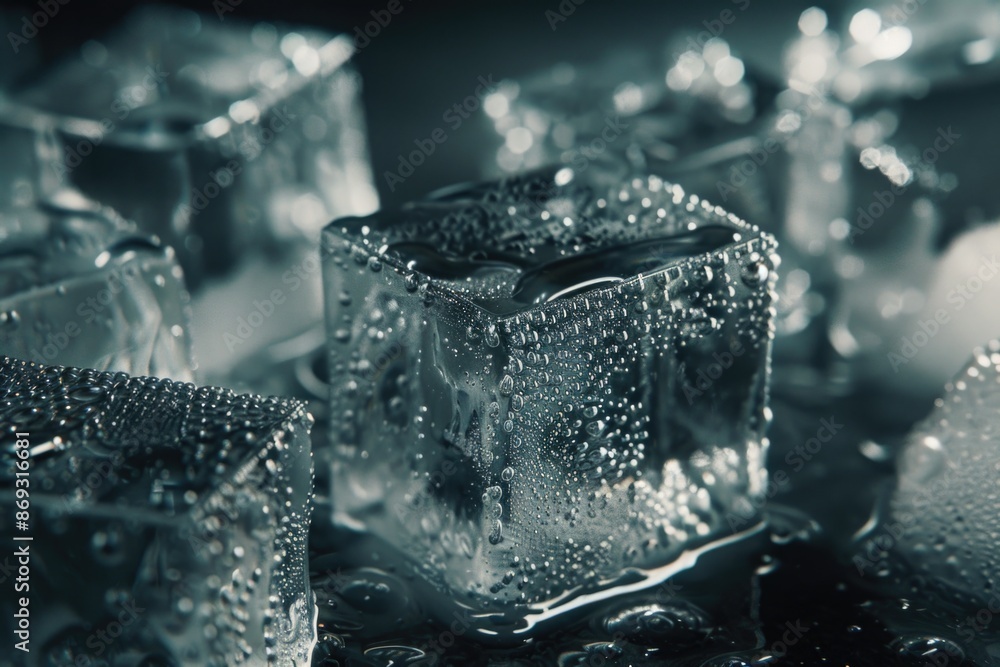 Poster A collection of ice cubes resting on a surface, suitable for use in still life photography or as a background element