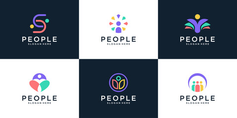 Set of people community logo design template. Colorful human unity logo vector illustration.