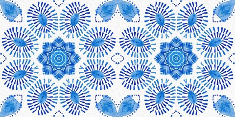 Indigo blue tie-dye handmade textile seamless border. Asian style abstract blotched dyed effect tape.