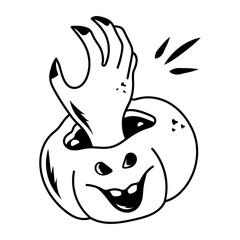 A creepy pumpkin with a haunted hand, sketchy style icon