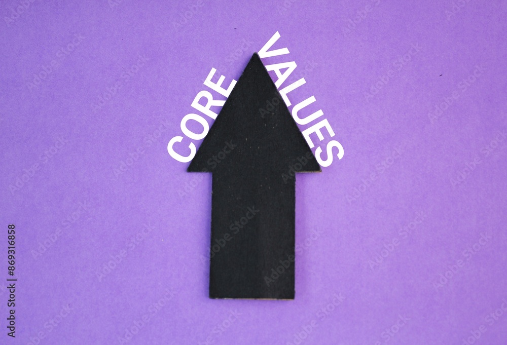 Poster up arrow with the word core values. business value and our core values ​​concept.