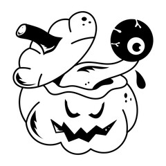 A spooky pumpkin hand drawn style icon 