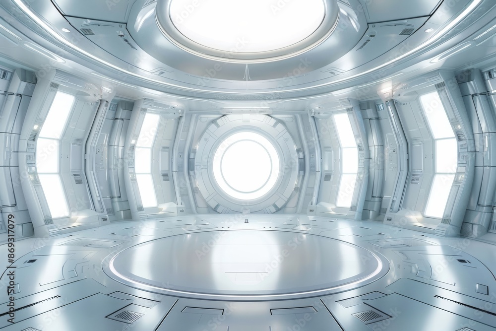 Poster abstract white modern hi-tech display background, empty space scene, spaceship, dark night, virtual 