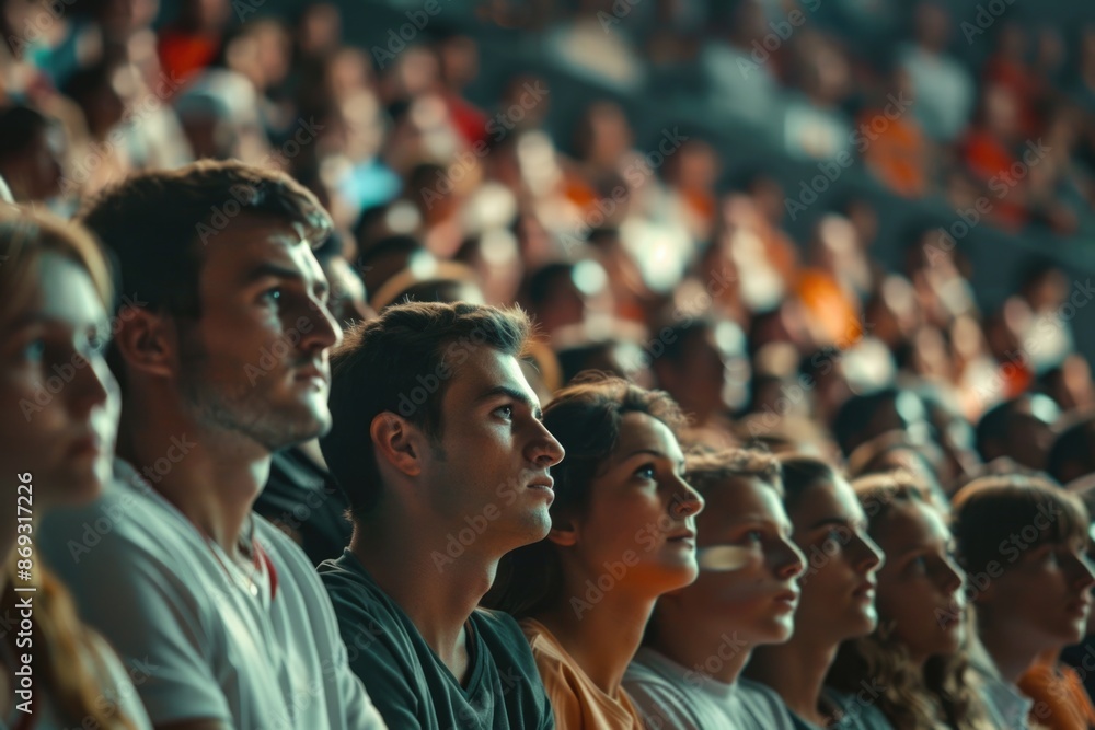 Aufkleber group of people gathered to watch something; use for event coverage or entertainment purposes
