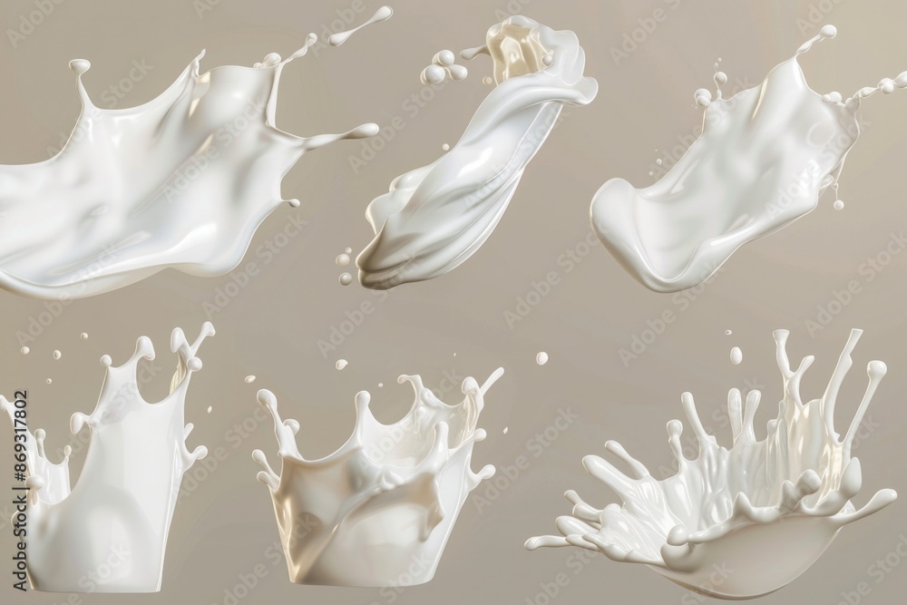 Poster various milk splashes in different positions