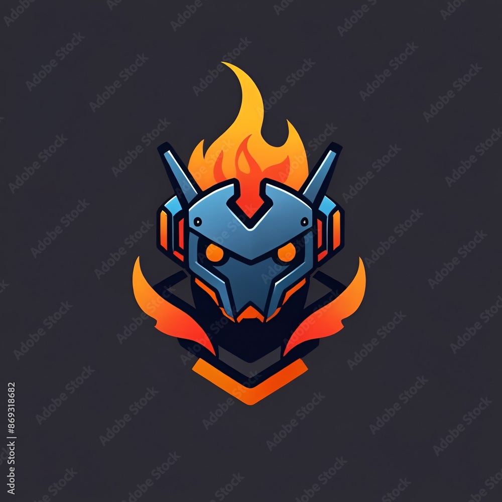 Sticker a robot head with a fire on it