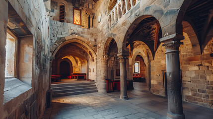 The interior of a medieval castle in Europe