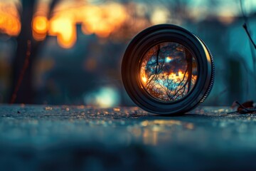 A close-up shot of a camera lens lying on the ground, ideal for use in articles about photography or equipment