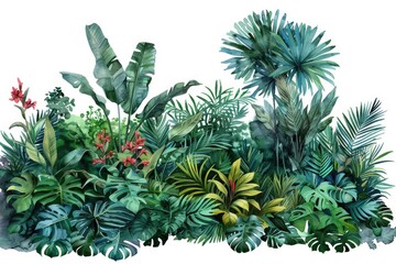 Fototapeta premium A group of tropical plants on a white background, great for decoration or illustration