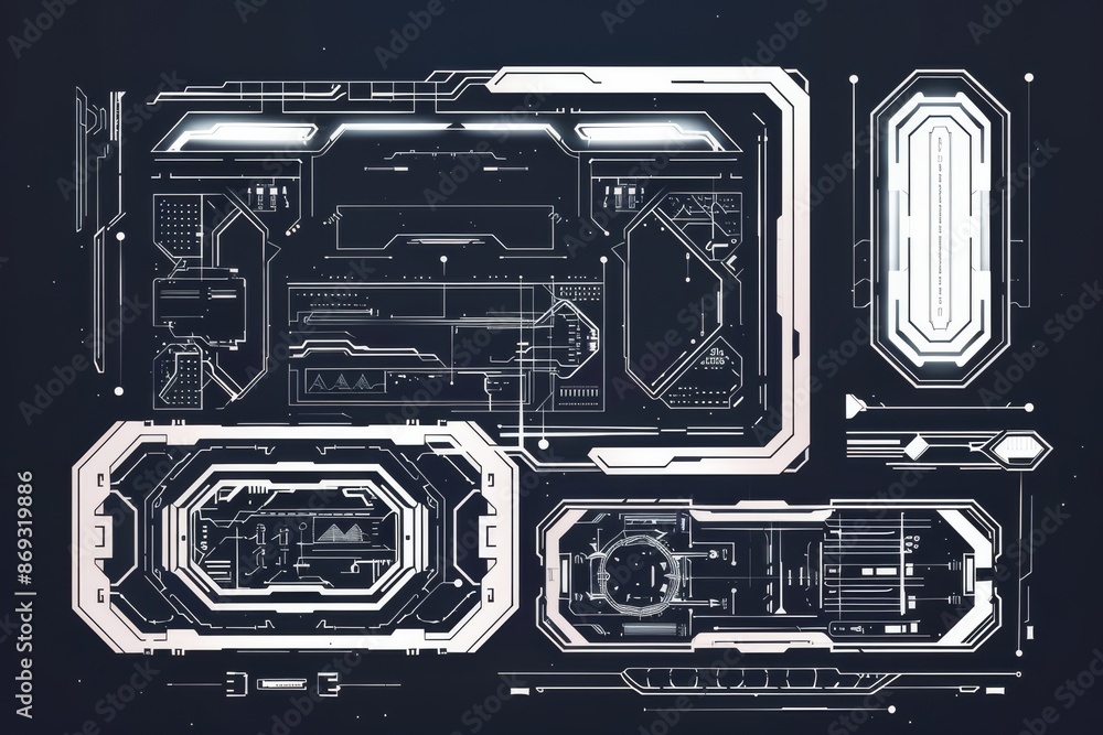 Poster stunning set of futuristic cyberpunk sci fi interface elements with a graphic design template based 
