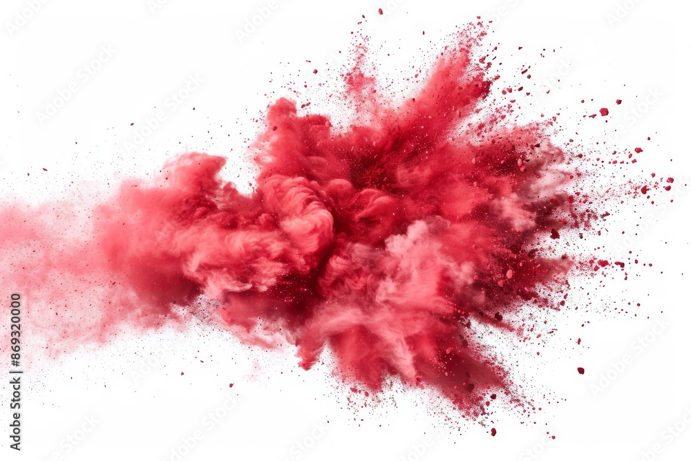 Poster the splatter of colored dust powder on a background with a red color powder explosion isolated on it