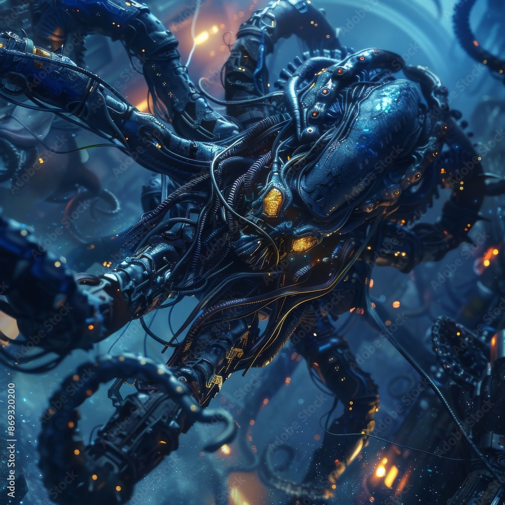 Poster a male humanoid android trapped inside a futuristic computer core is shown in the 3d illustration sp
