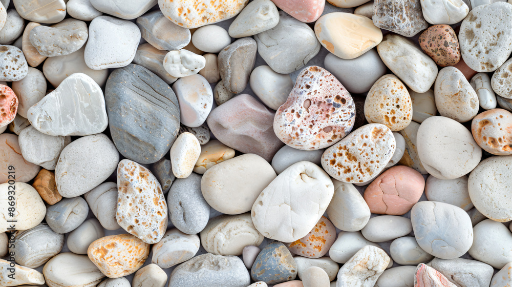 Aufkleber colorful pebbles and rocks texture the background in a top view. the background features different c