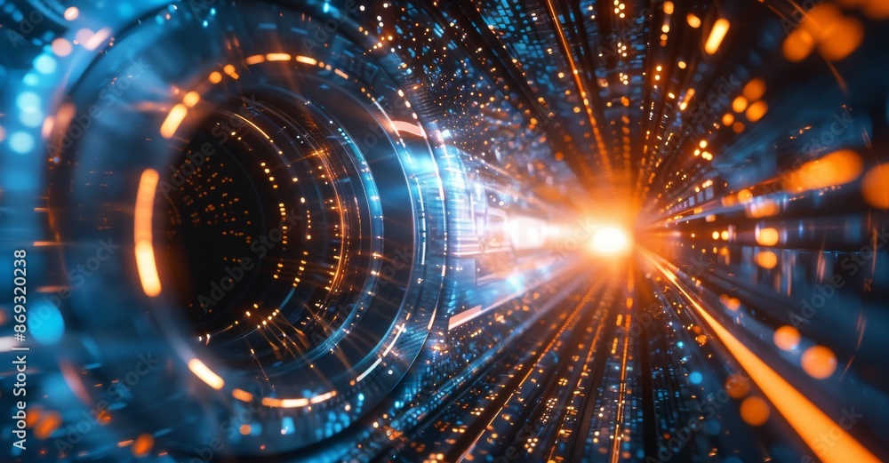 Poster flowing into a sci-fi tunnel. futuristic technology abstract seamless for tech titles and background