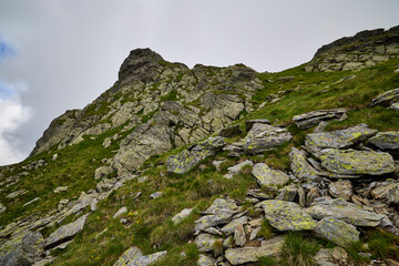 Landscape with the Fagarasi mountains in Romania on a summer day.