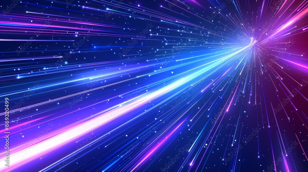 Poster the image is a 3d rendering, displaying a blue purple light line through a dark background, accompan