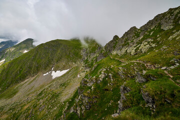 Landscape with the Fagarasi mountains in Romania on a summer day.