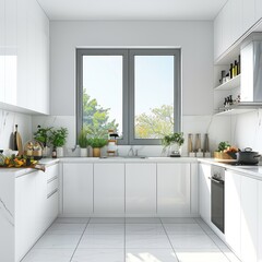 Interior design of modern kitchen with window