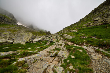 Landscape with the Fagarasi mountains in Romania on a summer day.