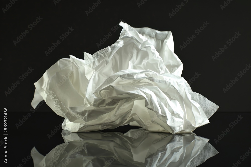 Poster a white crumpled paper lying on a black background, with no additional context or creative elements