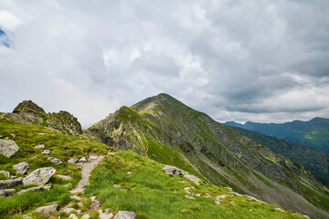 Landscape with the Fagarasi mountains in Romania on a summer day.