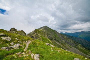 Landscape with the Fagarasi mountains in Romania on a summer day.