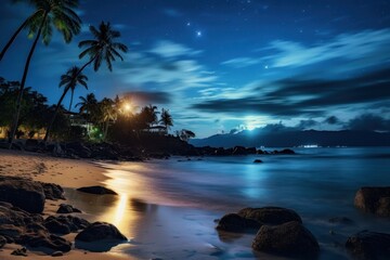 Beach at night sky landscape outdoors.