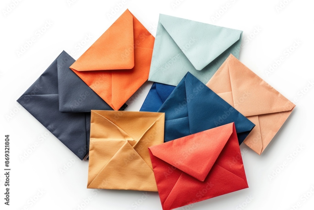 Poster a collection of folded envelopes on a clean and white surface, ideal for use in office or home setti