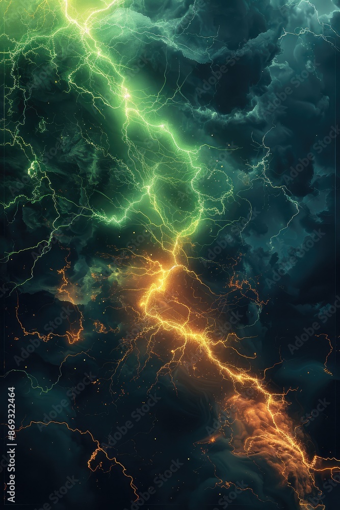 Canvas Prints a background dark stormy with neon green lightning. generative ai.