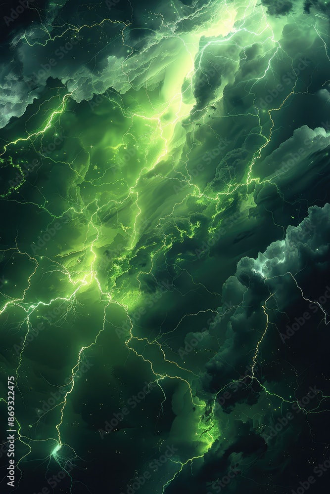 Aufkleber a background dark stormy with neon green lightning. generative ai.