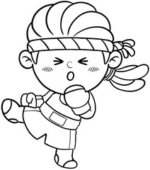 cute cartoon boxer woman sport character illustration for coloring page