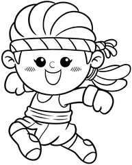 cute cartoon boxer woman sport character illustration for coloring page