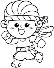 cute cartoon boxer woman sport character illustration for coloring page