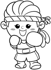 cute cartoon boxer woman sport character illustration for coloring page