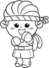 cute cartoon boxer woman sport character illustration for coloring page