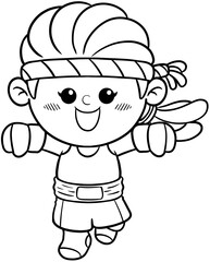 cute cartoon boxer woman sport character illustration for coloring page