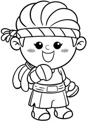 cute cartoon boxer woman sport character illustration for coloring page