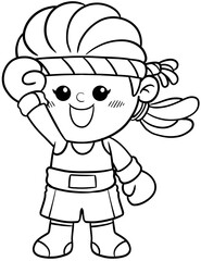 cute cartoon boxer woman sport character illustration for coloring page