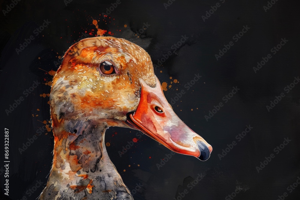 Poster A single duck standing on a black background with no distractions