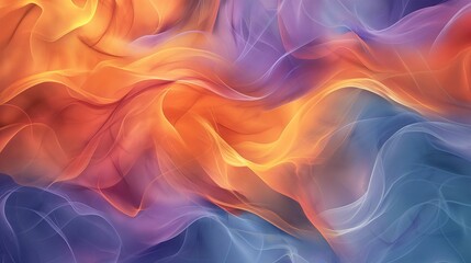 Obraz premium Abstract colorful wave-like patterns with flowing shapes in orange and blue hues.