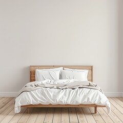 interior of bedroom with bed in front of empty wall