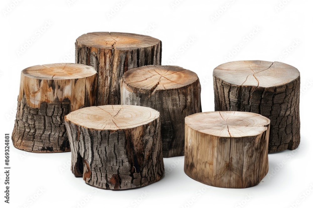 Poster A collection of wooden stools placed side by side, suitable for use in various settings