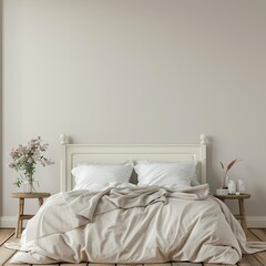 bed in a room in front of empty wall