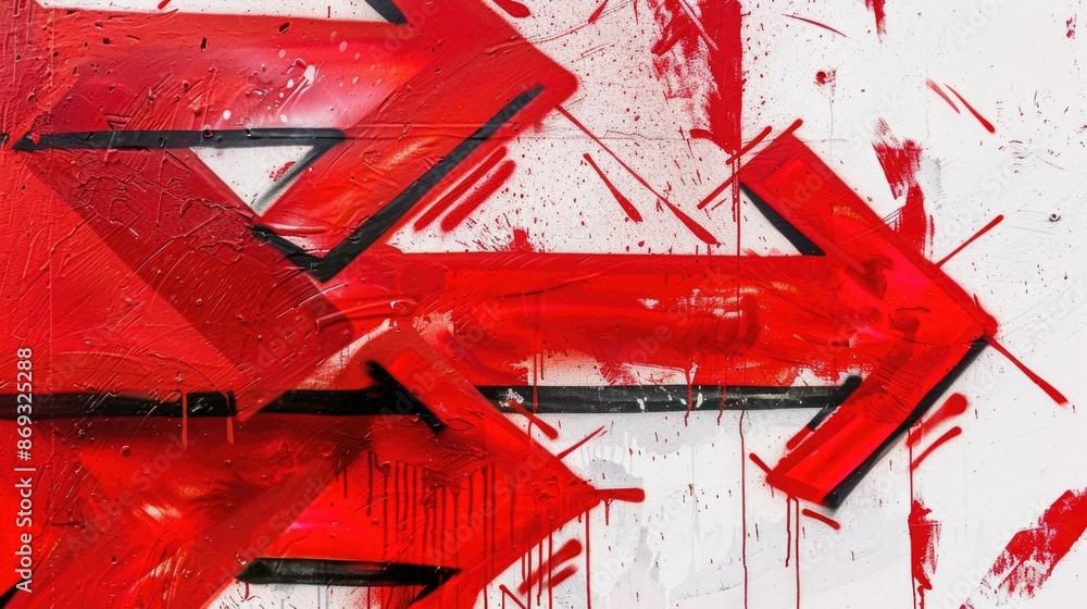 Poster a simple red arrow painted on a white wall with a clean and minimalist background