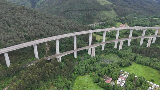 A8 highway elevated over valley  northern Spain drone,aerial